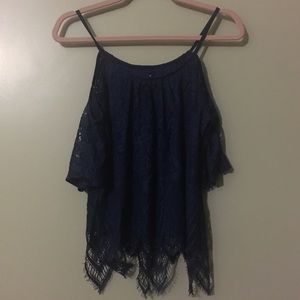Francesca cold shoulder navy lace top